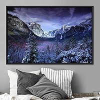 Framed Canvas Wall Art Mountainscape Aerial Dramatic Landscape Mountain Top Multicolor Photography Realism Rustic Warm - 16x24 inches