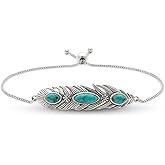 DOLIOX Genuine Turquoise Feather Bracelet for Women 925 Sterling Silver Native American Real Turquoise Adjustable Boho Bracelets 6 to 8 Inch