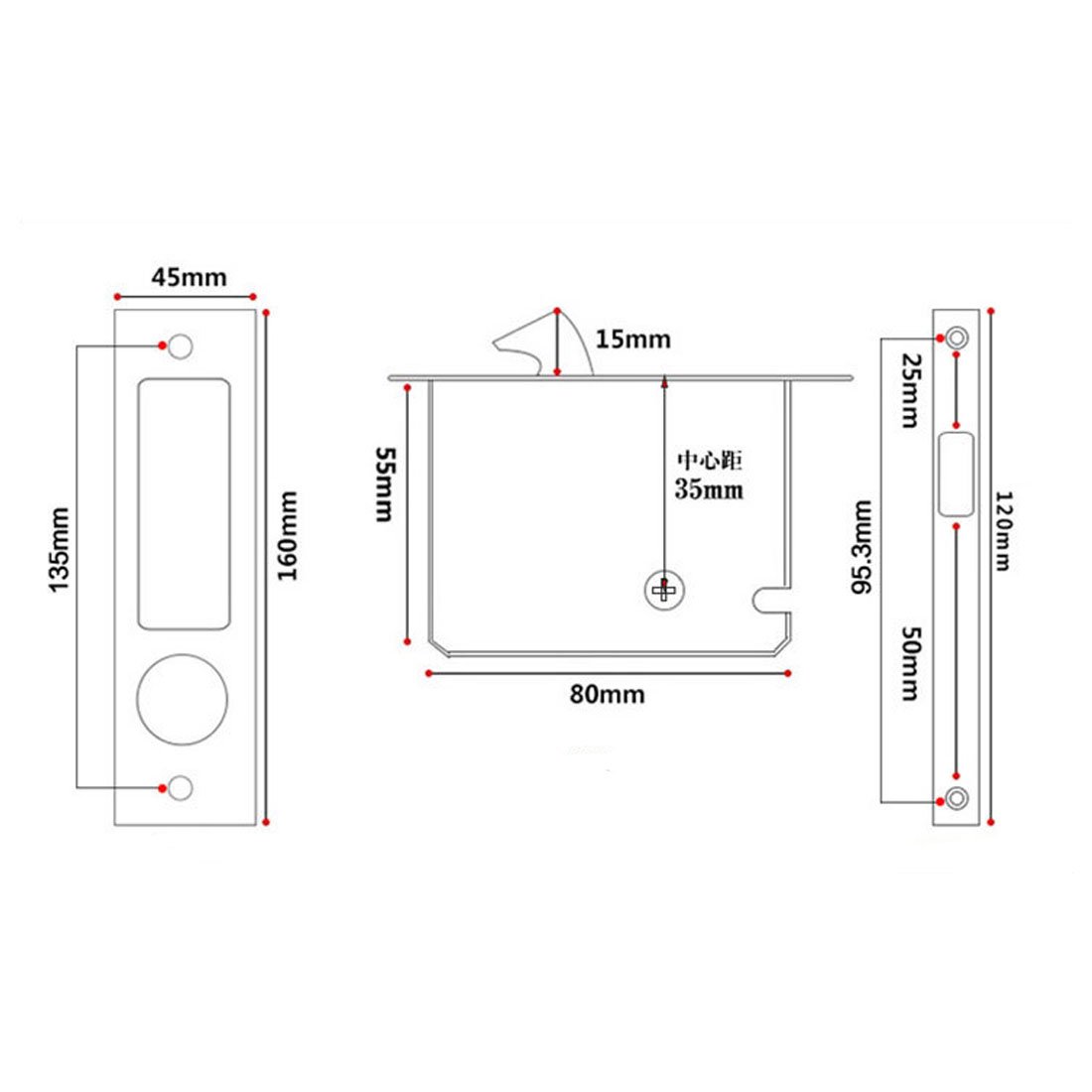 sourcingmap® Haus Zimmer Zink Legierung Schiebetür Schloss abschließbar