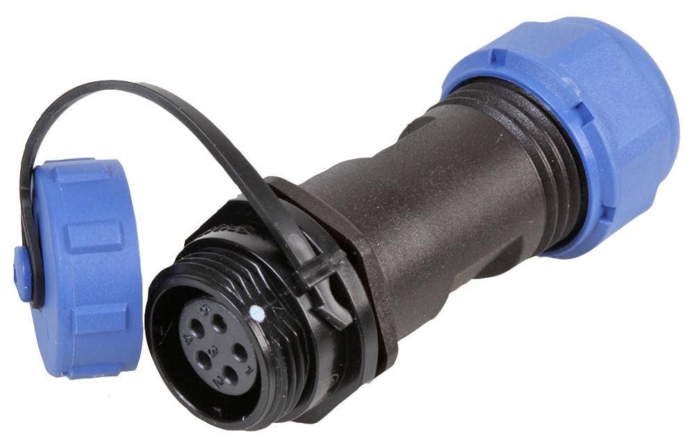 PRO ELEC 5-Pole Circular Threaded Inline Socket – IP68 Waterproof, 5-8mm Cable, 180V AC, 5A, Nylon Body with Gold Contacts – PELR0138