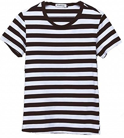Heromanoc Men Fashion Wind Round Neck Striped Slim Bottoming Shirt XXL Black