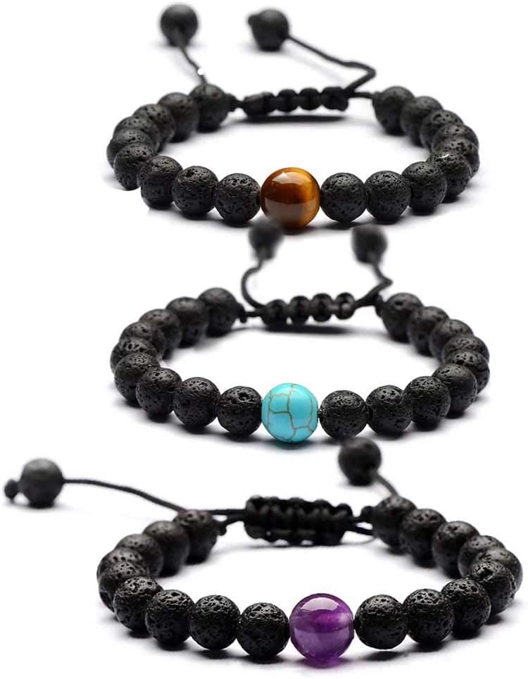 Mesinya Lava Rock Essential Oil Diffuser Bracelet Aromatherapy Yoga Adjustable Braided Rope 8MM Natural Stone Bangle