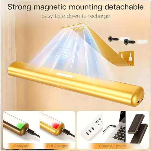 ALISMAEEL Wireless LED Picture Light Rechargeable 4400mAh Battery Wall Sconce,3 Color Adjustable Painting Light with Timer and Remote Control for Wall Pictures,Gallery Artwork,Paintings,Portraits