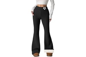 Womens Fleece Lined Pants with Pockets High Waisted Tummy Control Flare Leggings Thermal Winter Bootcut Yoga Pant