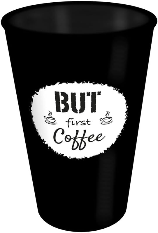 Ornamin Mug 400 ml "But first Coffee" black (model 1210) / sustainable reusable cup plastic, coffee mug, eco cup