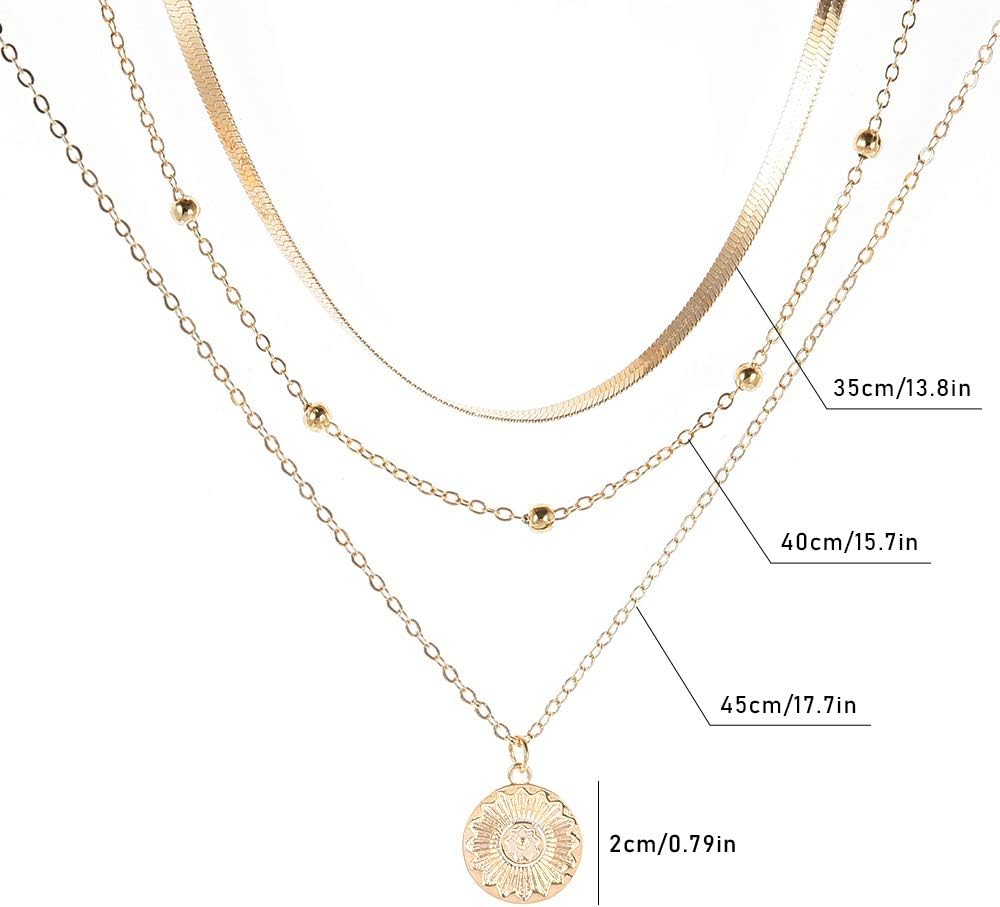 Ceqiny Multi-Layer Choker Necklace Bead Round Coin Necklace Pendant Adjustable Chain Necklace Long Chain Tassels 3-Layer Charm Pendant Choker Friendship Necklace Gift for Women Girls, Gold : Sports & Outdoors