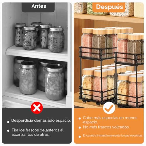 VINATO Spice Racks for Kitchen, 2 Tier Sliding Spice Organizer, Spice Rack with Guides, Kitchen Organizer for Cabinet(26x11x22.5cm)