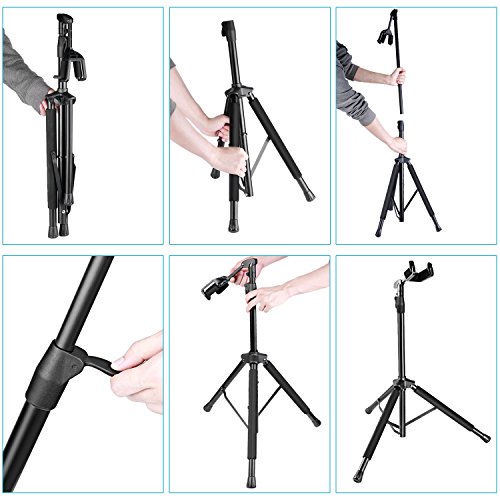 Neewer Tripod Guitar Stand Durable Metal Construction with Adjustable Height 24.4-43.3 inches/62-110 centimeters, Loads up to 33 pounds/15 kilograms for Electric, Acoustic, and Bass Guitars (Black)