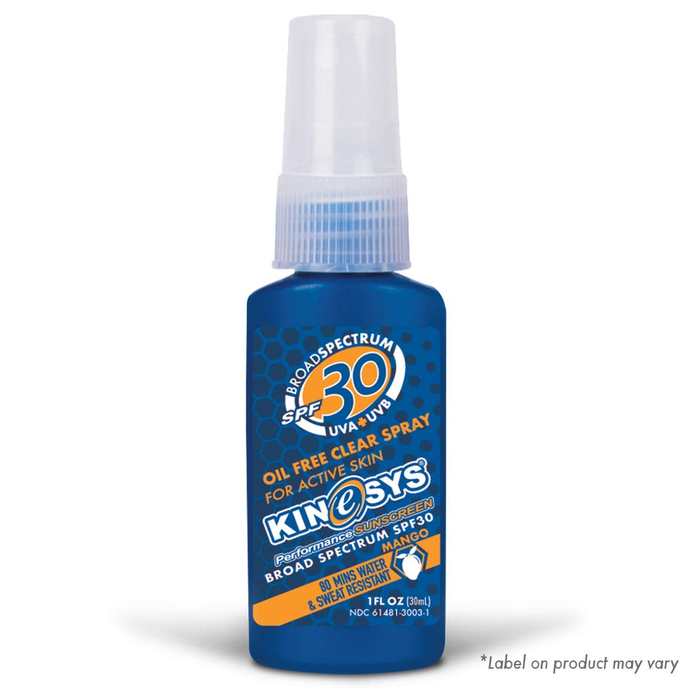 KINeSYS SPF 30 Mango Scented Clear Spray Sunscreen, Oil & Alcohol Free, Face & Body, Hypoallergenic, Travel size, 1oz