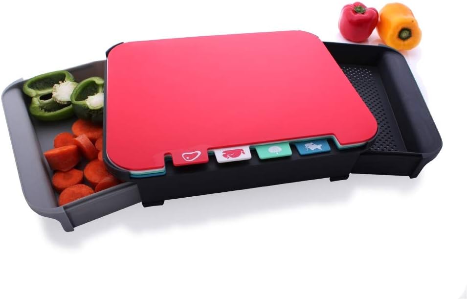 Calitek Coloured Chopping Board Set with Stand and 2 Drawer