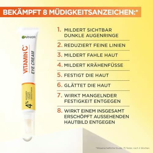 Vitamin C Anti-Müdigkeits Augencreme, Für eine strahlende und wache Augenpartie, Gegen Augenringe und Krähenfüße, Glow Booster Augenpflege, SkinActive, 1 x 15 ml