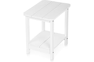 Tikea Adirondack Outdoor Side Table, 16.7" Outdoor End Table for Patio Pool Porch, All Weather Resistant Outdoor Patio Furniture White