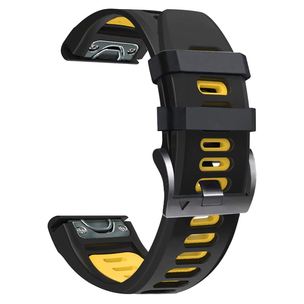 Fleshy Leaf 22mm tow color Bracelet Strap Compatible for Garmin Fenix 7,Fenix 6,Fenix 6 Pro,Fenix 5,Fenix 5 Plus,Approach S60 S62,Forerunner 935 945,Quick Release Strap Wristband (black-yellow) — image 1