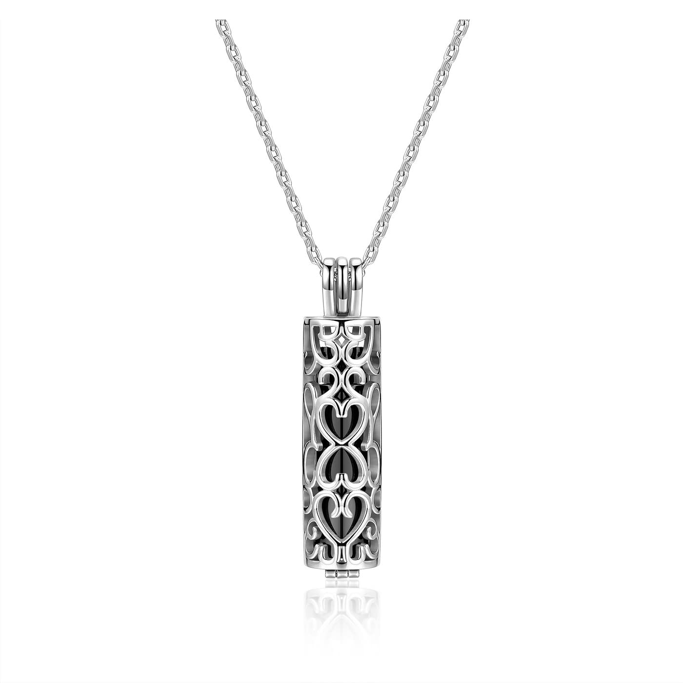PiercingJak Cremation Jewelry Urn Necklace for Ashes with Hollow Flower Cylinder Vial Cremation Pendant Keepsake Stainless Steel Memorial Lockets Ashes Holder for Women Men Pet