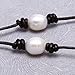 Long Freshwater Cultured Pearls Leather Necklace Costume Beaded Jewelry on Genuine Leather Cord 25.6