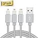 iPhone Cable, Quntis 3 Pack (3ft 6ft 10ft) Braided USB Data Cord Charging and Syncing Lighting Charger Cable Durable for iPhone 7 7Plus 6 6Plus 6s 5s SE iPad Air Mini iPod Touch (Gray)
