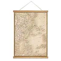 Hanging Poster with Wood Frames Rustic Map Canvas Artwork Wall Picture Home Decoration - 18