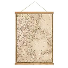 Hanging Poster with Wood Frames Rustic Map Canvas Artwork Wall Picture Home Decoration - 18"x24" inches