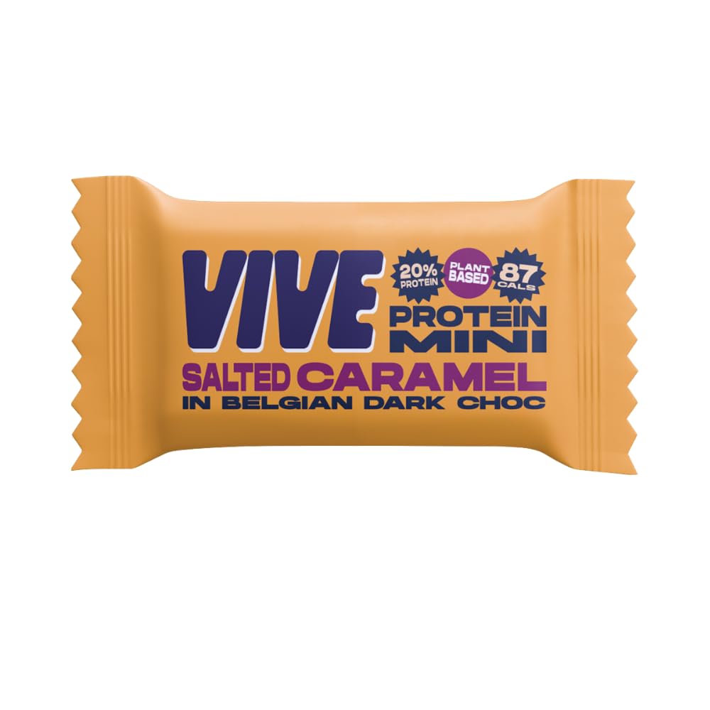 Vive Dark Chocolate Coated Salted Caramel Flavour Protein Bites - Vegan - High Fibre Protein Mini Bars - Pack of 21
