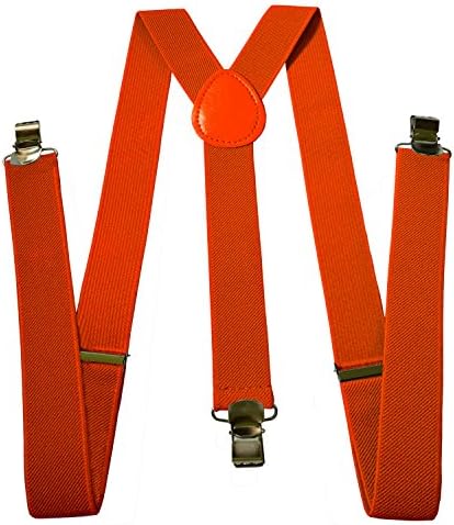 Mens Suspenders - Adjustable Solid Straight Clip - X Back Style by Mobile TrackR (Orange)