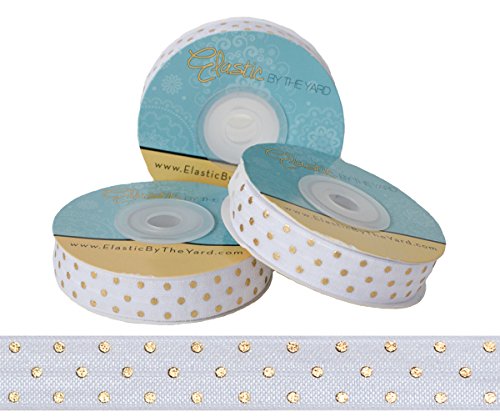 5 Yards White with Gold Metallic Dots 5/8