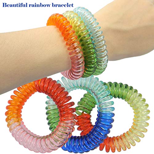 Shells 11Pack Bright Pearlized Colorful Assorted Gradual Changing Colors Flesible Plastic Spiral Coil Wrist Band Stretchable Key Ring Chains with Key Holders (11) - Thumbnail 3