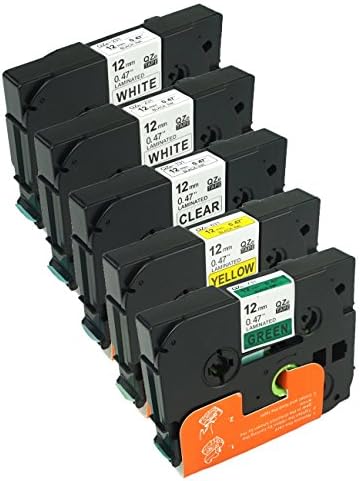 WonderTec Compatible Brother P-touch Label Tape TZ TZe,Standard Laminated Tapes,0.47 Inch 26.2 Feet, 5 Pack (Combo Set TZ231 x2, Each One of TZ631/TZ131/TZ731)