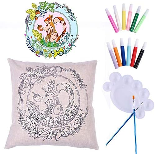 1pc Squirrel DIY Art Fabric Coloring Painting Pillow Cushion Cover Craft Gift DIY Kit for Kids Teen Girls Him Her Boyfriend Girlfriend