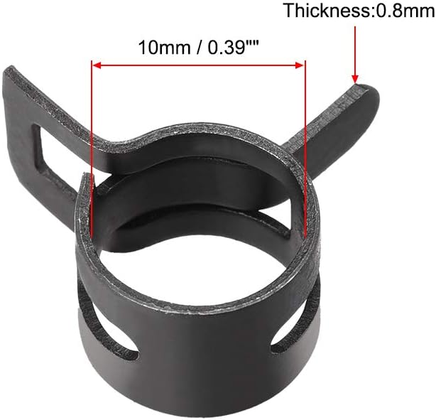uxcell Spring Band Type Clamp 10mm Inner Dia Fit 10.5-11.2mm OD Hose Fuel Line Silicone Tube Clips Clamp Black Manganese Steel 30Pcs - Image 4