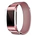 AutumnFall Milanese Stainless Steel Watch Band Strap Bracelet + HD Film for Fitbit Charge 2 (Pink)