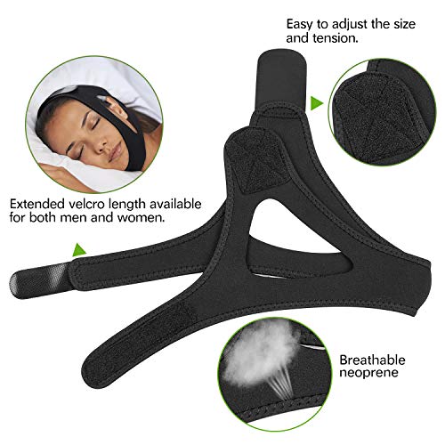 LUCCO Anti Snoring Chin Strapï¼ŒAdjustable Anti Snoring Devices Better Sleep Helper,Snore Reducing Aids Snore Stopper Chin Straps for Men & Women (Black)