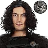 Jon Snow Wig Game of Thrones Costume and Stark Shield Pin – Cosplay Hair for Men