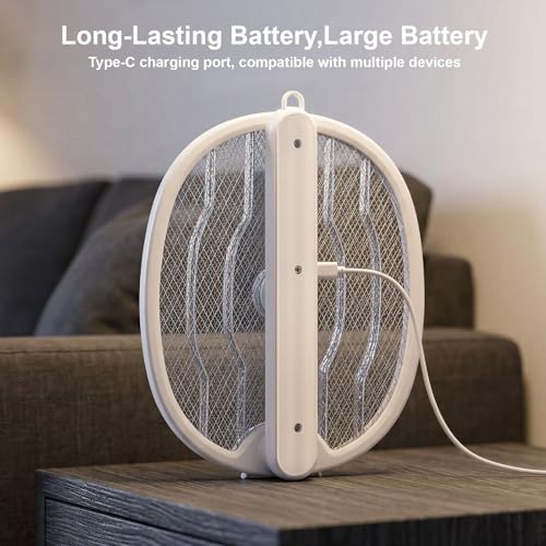 2 Pack Electric Fly Swatter, Foldable Fly Zapper Racket with 180-Degree Rotatable Head and USB-C Rechargeable, Portable Mosquito Bug Zapper Racket for Indoor Home