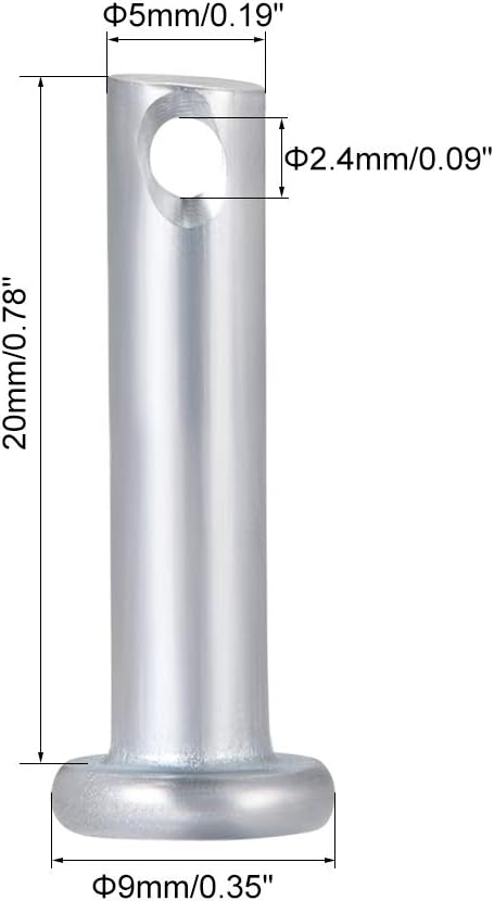 sourcing map Single Hole Clevis Pins,5mm x 20mm Flat Head Zinc-Plating Steel 10 Pcs, Silver - Image 3