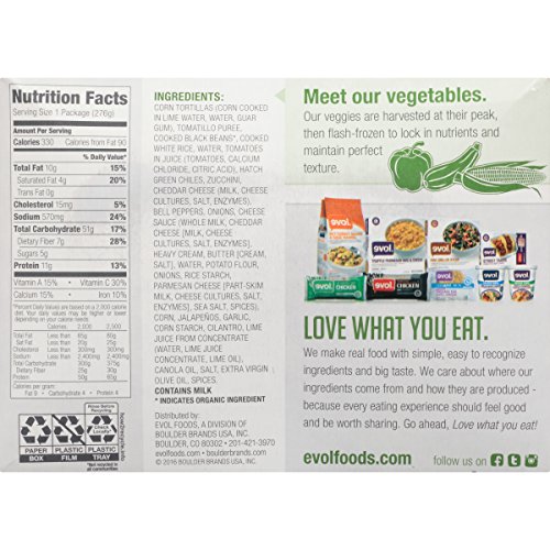 EVOL Vegetable Enchiladas, Gluten Free Certified, Vegetarian, Single Serve, 8 Grams of Protein Per Serving, 9.74 Ounce (Frozen)