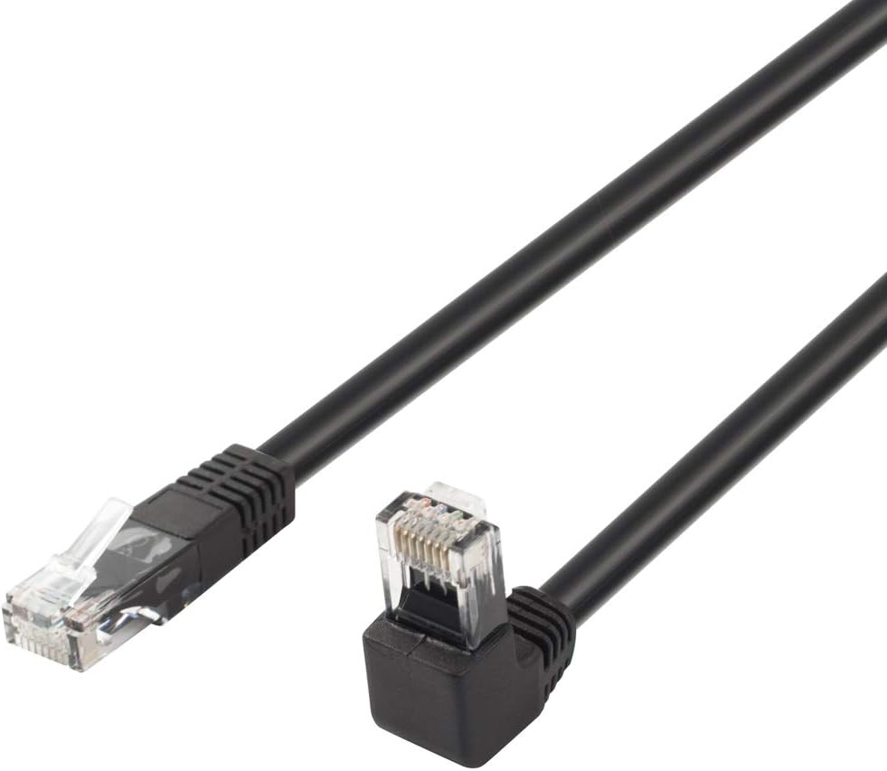GREATLINK Cat6 Ethernet Cable (Upward Angled) - RJ45 90 Degree Network Connector 500MHz 10Gigabit Gold Plated Patch Plug Wire LAN Cord for PS4 Fire-Stick Xbox One Smart TV Computer (3FT)