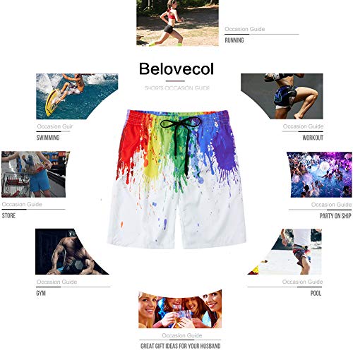 Belovecol Summer Mens Swim Trunks for Teens Boys Juniors 3D Printed Colorful Graphic Board Shorts S - Thumbnail 7