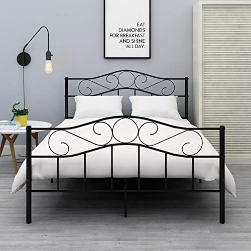 HOMERECOMMEND Metal Bed Frame Queen Size Black Platform with Headboard and Footboard No Box Spring Needed Hevay Duty Steel Slats - Thumbnail 4