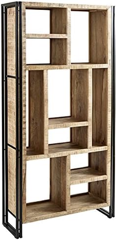 OWO Living Mosco Vintage Industrial Style Reclaimed Metal & Wood Multi Shelf Large Wide Bookcase
