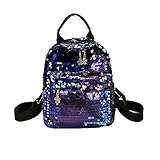 NEW! ZOMUSARGirls Shining Sequin Bling Mini Backpack Leather Purse Women Backpack Leather Cross Body Bag (Blue)
