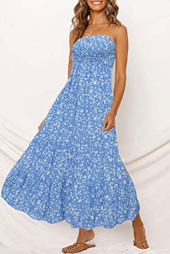 ZESICA Women's 2023 Summer Bohemian Floral Printed Strapless Beach Party Long Maxi Dress - Image 3