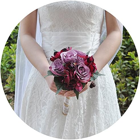 ULAPAN Bridal Bouquets Flowers,Bridesmaid Bouquet Flowers,Wedding Silk Roses Bouquets,Wedding Bouquets For Bride,Artificial Flowers For Wedding,burgundy-lavender,F20