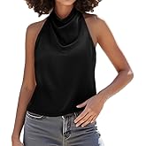 Women Backless Halter Tank Top Silky Sleeveless Mock Neck Cami Shirt Satin Open Back Going Out Tops
