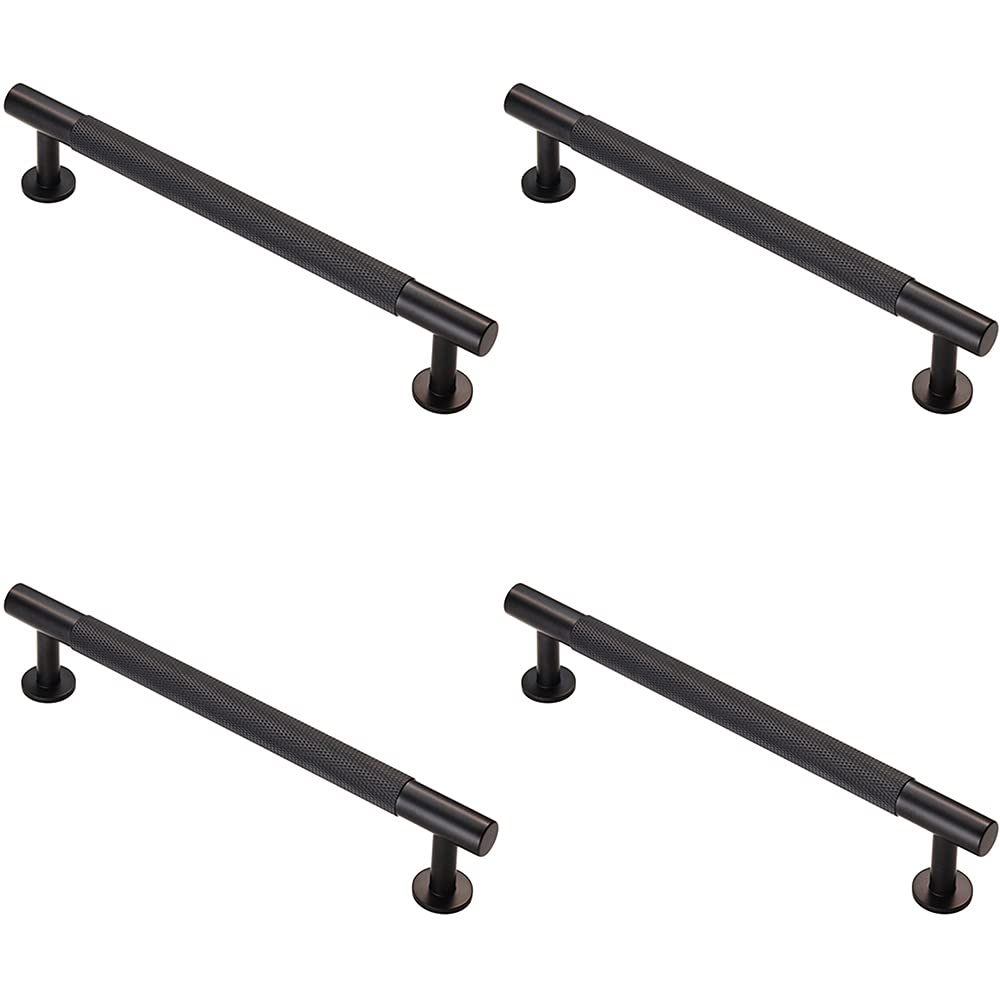 4 Pack | Knurled Bar Door Pull Handle - 190 x 13mm - 160mm Fixing Centres - Matt Black | Designer Cabinet Pull Handle - Wardrobe Cupboard Door Handle - Suitable for Lightweight Internal Doors