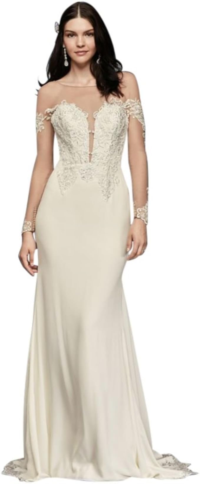 crepe wedding dress with lace inset train
