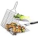 fourHeart Portable BBQ Grilling Basket, Stainless Steel Barbeque Grill Basket with Long Handle for Fish, Vegetable, Steak,Family Outdoor BBQ Accessories Tool