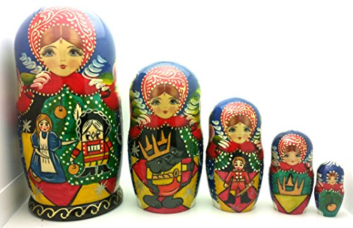 Nutcracker fairy tale Russian Hand Carved Hand Painted Nesting 5 piece DOLL Set 7" tall / ballet