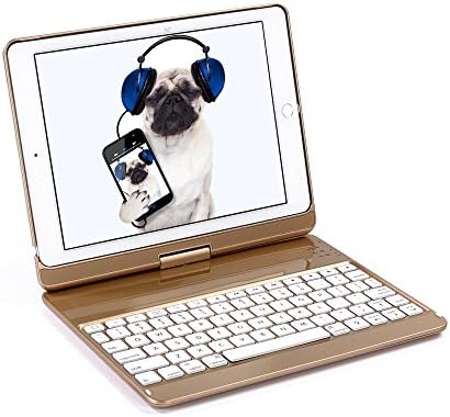 HBetterTech New iPad 9.7 Keyboard Case, 7 color Backlit Bluetooth Keyboard Case Cover for Apple iPad Air &amp; New 9.7 iPad with wireless Auto Sleep/Wake (Gold)