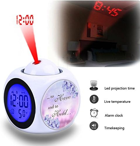 Projection Alarm Clock Wake Up Bedroom with Data and Temperature Display Talking Function, LED Wall/Ceiling Projection,Customize The pattern-550.Purple Soft Pink Text Lilac Quote Calligraphy