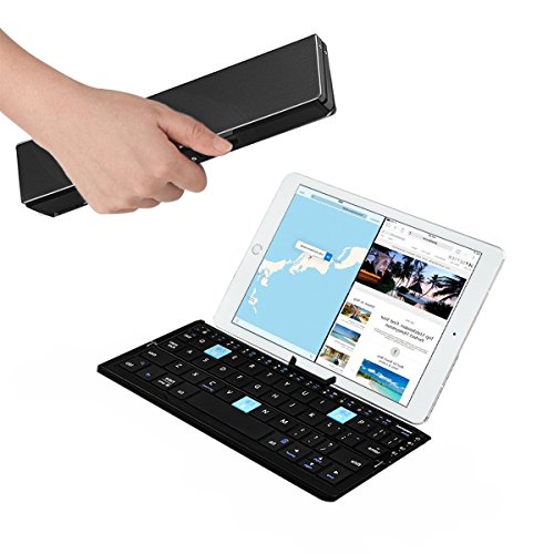 Wireless Keyboard, Hizek Foldable Aluminum Alloy Metal Collapsible Keypad 3 Bluetooth Connection Wireless Phone Holder for Iphone 7/6/6S/Ipad4, Samsung GalaxyS5/S7, Windows System